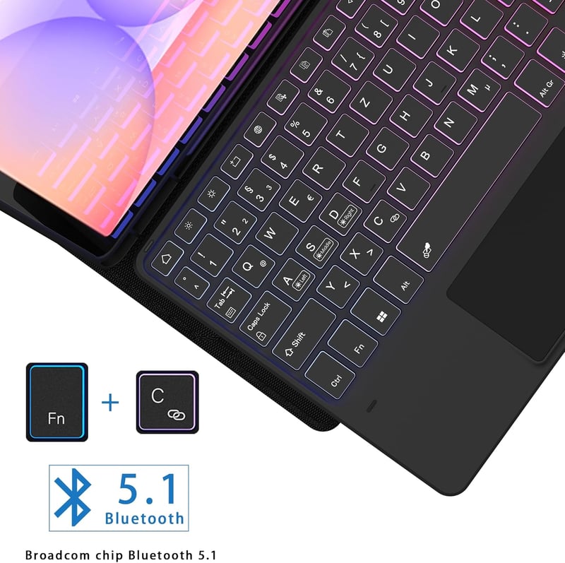 ROOFEI Samsung Galaxy Tab S10 Lite/S9 FE 10.9" Billentyűzetes Tok RGB Világítással