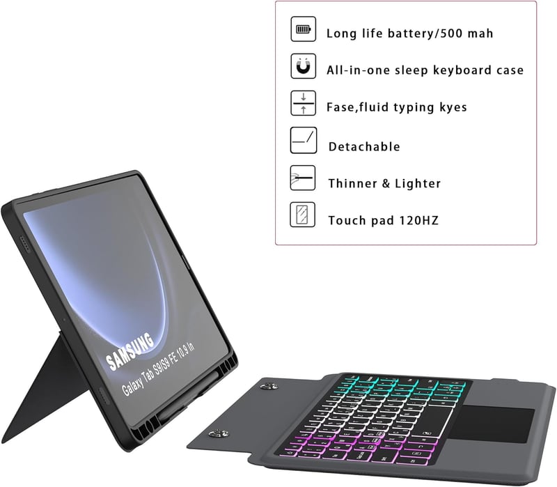 ROOFEI Samsung Galaxy Tab S10 Lite/S9 FE Billentyűzetes Tok QWERTZ Touchpad-dal