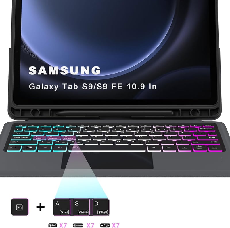 ROOFEI Samsung Galaxy Tab S10 Lite/S9 FE Billentyűzetes Tok QWERTZ Touchpad-dal