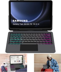 ROOFEI Samsung Galaxy Tab S10 Lite/S9 FE Billentyűzetes Tok QWERTZ Touchpad-dal 5