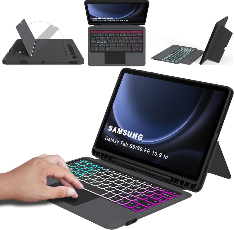 ROOFEI Samsung Galaxy Tab S10 Lite/S9 FE Billentyűzetes Tok QWERTZ Touchpad-dal