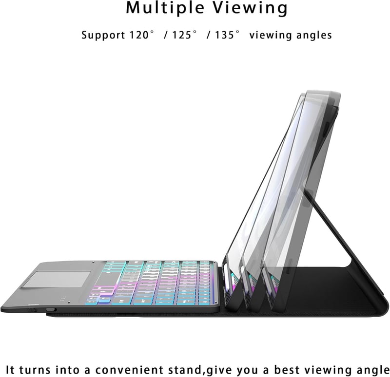 ROOFEI Samsung Galaxy Tab S10 Lite/S9 FE Tok Billentyűzettel 7 Szín LED Német QWERTZ