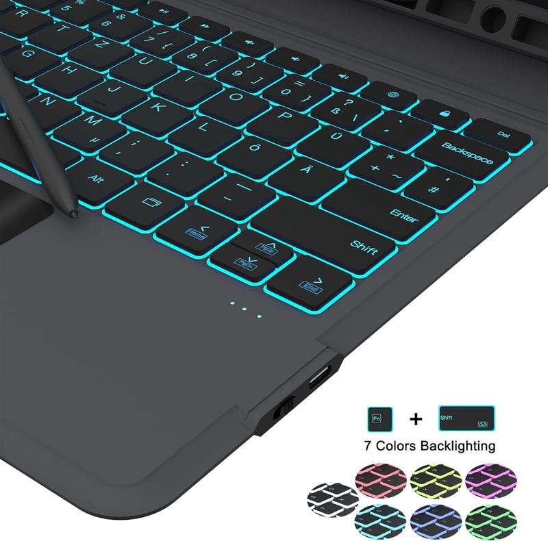 ROOFEI Samsung Galaxy Tab S10+/S9+ Billentyűzet Tok QWERTZ Touchpad-dal