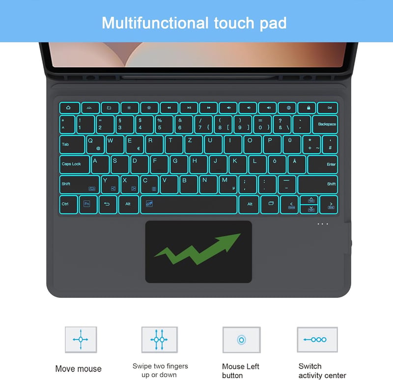 ROOFEI Samsung Galaxy Tab S10+/S9+ Billentyűzet Tok QWERTZ Touchpad-dal