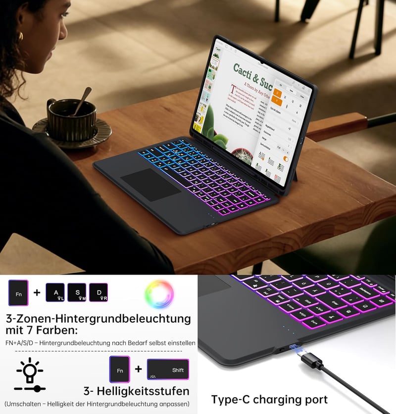 ROOFEI Samsung Galaxy Tab S11 Ultra Billentyűzetes Tok QWERTZ Német Billentyűzettel és Touchpaddal
