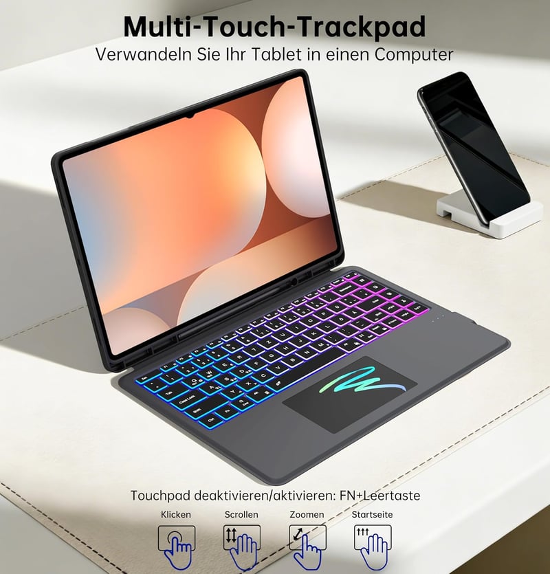 ROOFEI Samsung Galaxy Tab S11 Ultra Billentyűzetes Tok QWERTZ Német Billentyűzettel és Touchpaddal