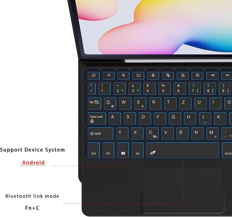 ROOFEI Samsung Galaxy Tab S6 Lite 10.4 Billentyűzetes Tok QWERTZ RGB Világítással