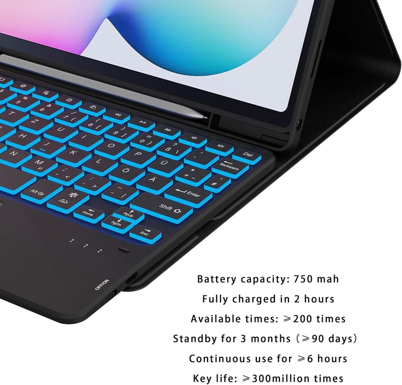 ROOFEI Samsung Galaxy Tab S6 Lite 10.4 Billentyűzetes Tok QWERTZ RGB Világítással