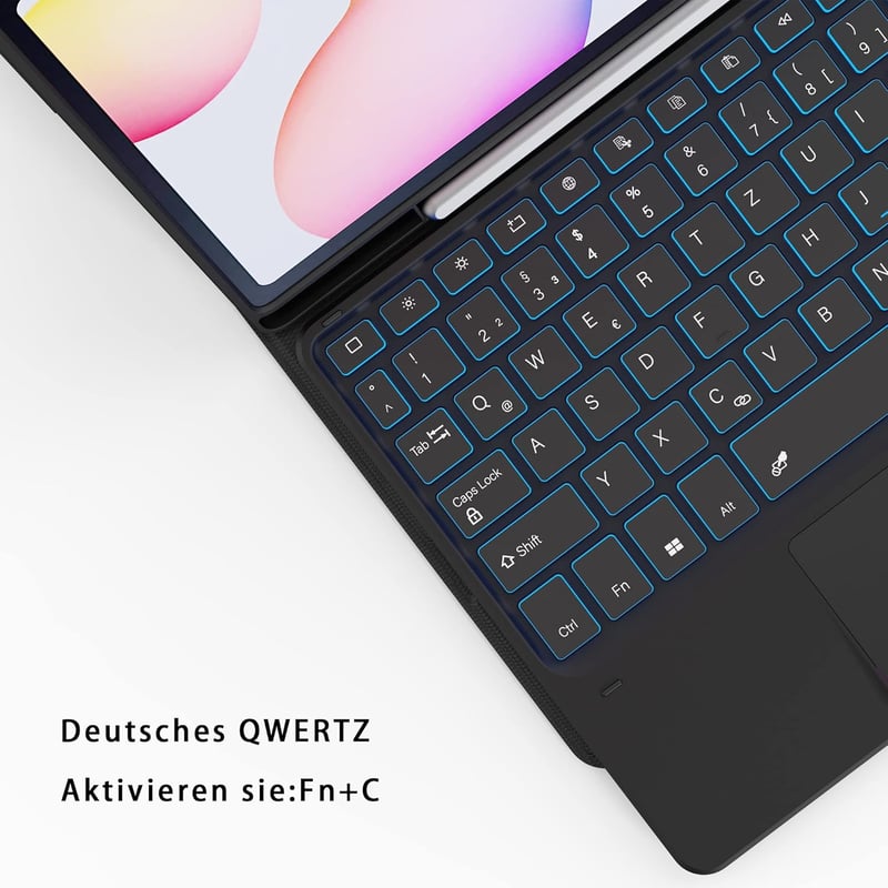 ROOFEI Samsung Galaxy Tab S6 Lite 10.4 Billentyűzetes Tok QWERTZ RGB Világítással