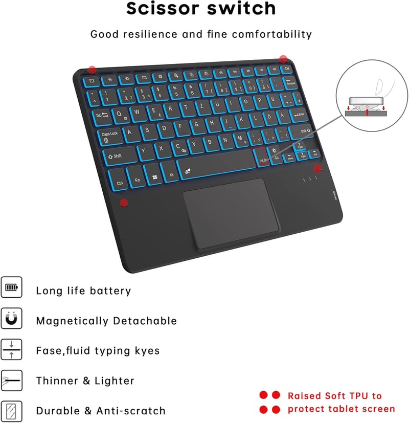 ROOFEI Samsung Galaxy Tab S6 Lite 10.4 Billentyűzetes Tok QWERTZ RGB Világítással