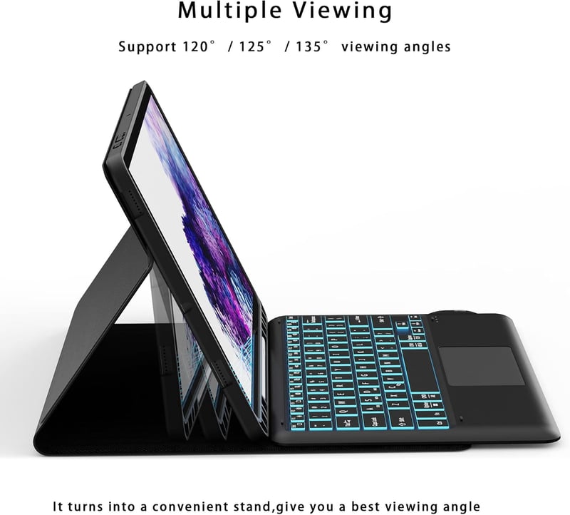 ROOFEI Samsung Galaxy Tab S8 Plus/S7 FE/S7 Plus 12.4" Billentyűzet Tok 7 Szín LED Touchpad Német QWERTZ