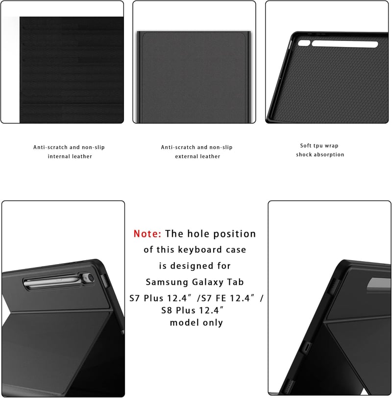 ROOFEI Samsung Galaxy Tab S8 Plus/S7 FE/S7 Plus 12.4" Billentyűzet Tok 7 Szín LED Touchpad Német QWERTZ