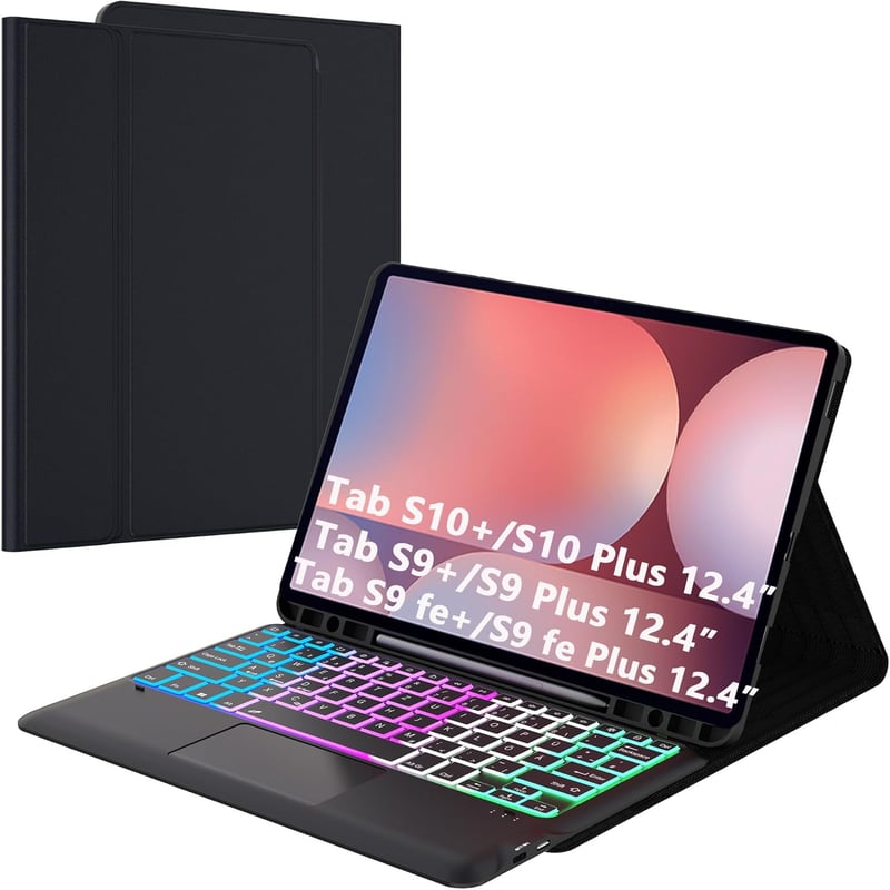 ROOFEI Samsung Galaxy Tab S9+/S10+ Billentyűzetes Tok Touchpad-dal, Vezeték Nélküli QWERTZ, 7 Szín LED