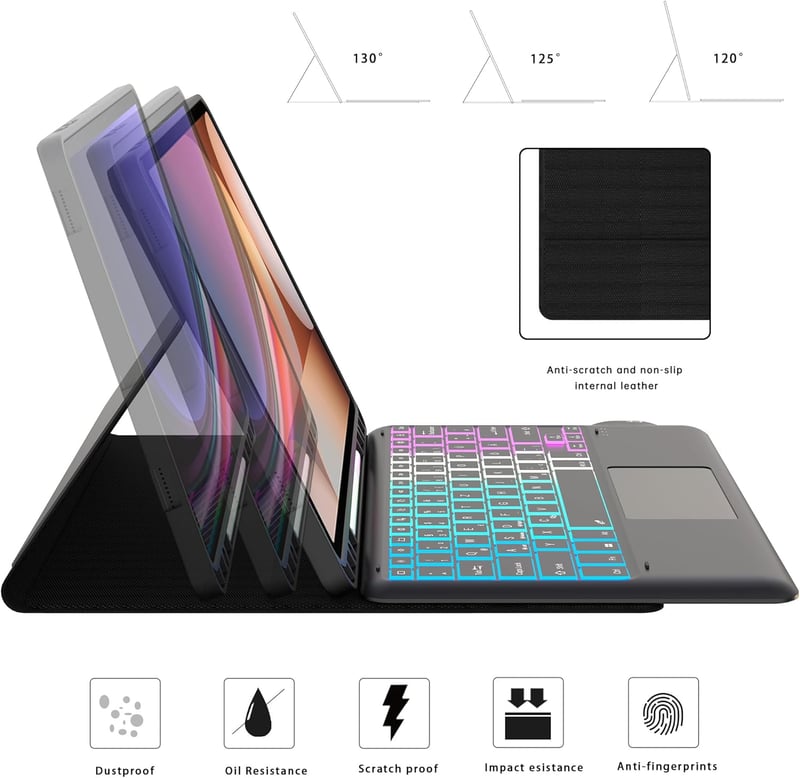 ROOFEI Samsung Galaxy Tab S9+/S10+ Billentyűzetes Tok Touchpad-dal, Vezeték Nélküli QWERTZ, 7 Szín LED