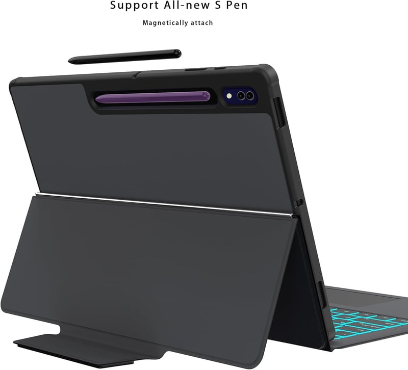 ROOFEI Samsung Galaxy Tab S9 Ultra/S8 Ultra 14.6" Billentyűzet Tok 7 Szín LED Világítás QWERTZ