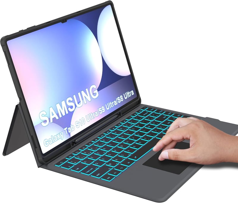 ROOFEI Samsung Galaxy Tab S9 Ultra/S8 Ultra 14.6" Billentyűzet Tok 7 Szín LED Világítás QWERTZ