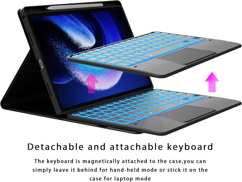 Husă cu tastatură ROOFEI Xiaomi Pad 6/6 Pro 11", QWERTZ, iluminare RGB, touchpad, suport pentru stylus, negru