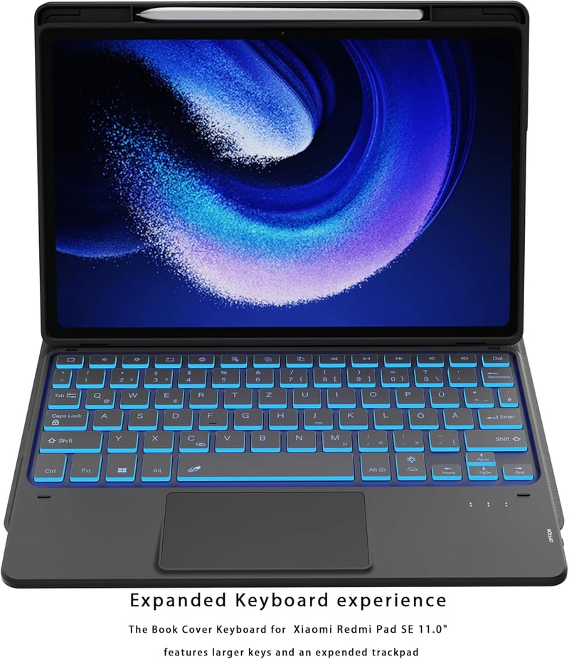 Husă cu tastatură ROOFEI Xiaomi Pad 6/6 Pro 11", QWERTZ, iluminare RGB, touchpad, suport pentru stylus, negru