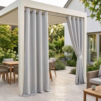 room99 Garden Line vanjska zavjesa s metalnim prstenovima 155x200 cm, vodootporna, zaštita od sunca i vjetra za terasu, balkon i pergolu, svijetlosiva, 1 kom. 2