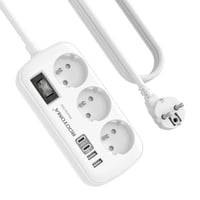 Prelungitor ROOTOMA cu 3 prize și 4 porturi USB (2 USB-C), cu protecție la supratensiune, bloc multipriză pentru birou 1
