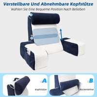 ROOWANA Čítací vankúš do postele a na pohovku s odnímateľným valcom a opierkami na ruky, modro-biely 5