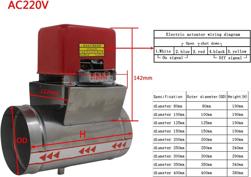 ROOwarMer Elektromos Fojtószelep Pillangószelep 200mm Kémény Fűtéshez