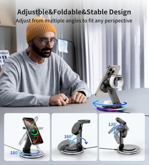 RoRoSkin 3-u-1 MagSafe stanica za punjenje za iPhone 16/15/14, Apple Watch i AirPods, sklopiva - crna
