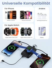 Baterie externă RORRY CharmGo 10000mAh, încărcare rapidă PD 20W cu cabluri USB-C/Lightning încorporate, pentru iPhone, Samsung, Xiaomi și Apple Watch 3