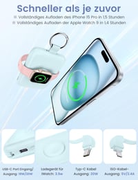 RORRY Powerbank 10000mAh, PD 20W rýchlonabíjateľná ultratenká externá batéria so zabudovaným USB-C káblom, kompatibilná s iPhone 17/16/15/14 a Apple Watch Ultra, čierna 3