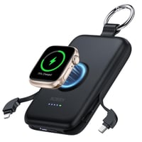 RORRY Powerbank 10000mAh, PD 20W rýchlonabíjateľná ultratenká externá batéria so zabudovaným USB-C káblom, kompatibilná s iPhone 17/16/15/14 a Apple Watch Ultra, čierna 1