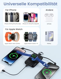 RORRY Powerbank 10000mAh, PD 20W rýchlonabíjateľná ultratenká externá batéria so zabudovaným USB-C káblom, kompatibilná s iPhone 17/16/15/14 a Apple Watch Ultra, čierna 5