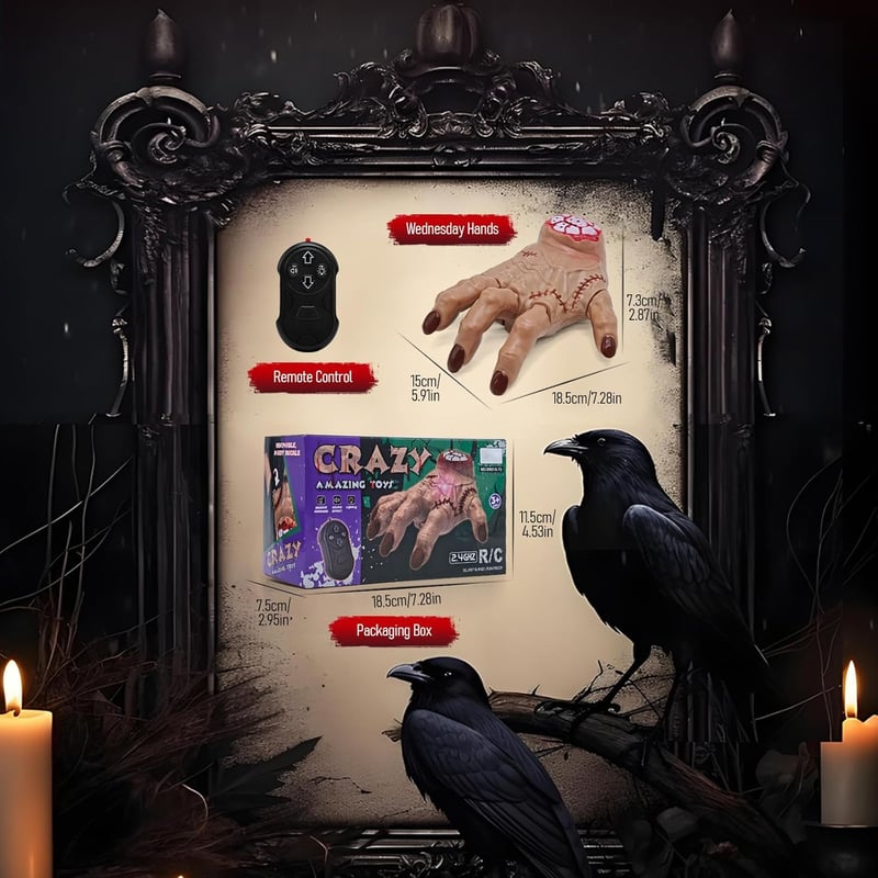 RoserRose Wednesday Kéz RC Autó LED Fénnyel, Halloween Dekoráció Távirányítós