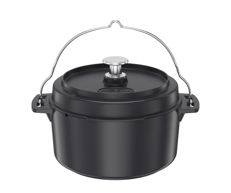 Liatinový hrniec RÖSLE Dutch Oven 28 cm, čierny, s pokrievkou – pokrievka sa dá použiť aj ako panvica