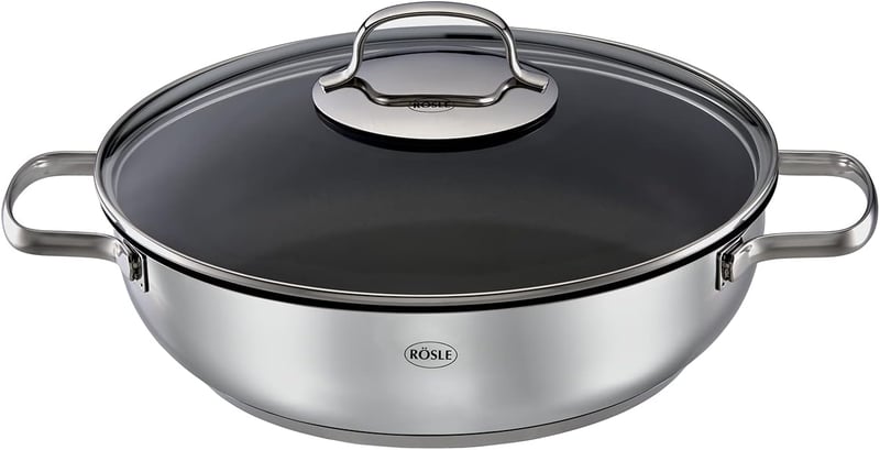 RÖSLE Elegance 28cm Serpenyő ProPlex Bevonattal, Rozsdamentes Acél, Indukciós - Diameter 28 cm, ProPlex serving pan