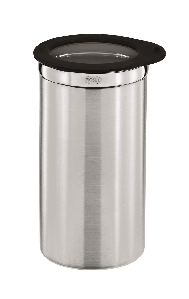 Recipient pentru cafea RÖSLE cu capac pentru păstrarea prospețimii, oțel inoxidabil 18/10, lavabil în mașina de spălat vase, pentru 500 g cafea, 10 cm, negru