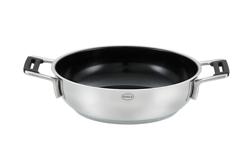 Panvica RÖSLE Silence Pro ProCeraPlus 28 cm, nepriľnavá a odolná, žiaruvzdorná do 260 °C, keramický povrch, strieborná, nehrdzavejúca oceľ 18/10