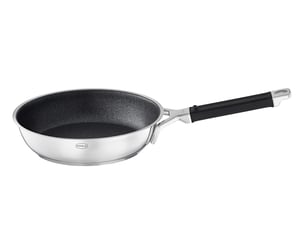 Rösle Silence Pro serpenyő ProResist tapadásmentes bevonattal, szilikon nyéllel, 28 cm, 18/10 rozsdamentes acél, indukciós, ezüst/fekete