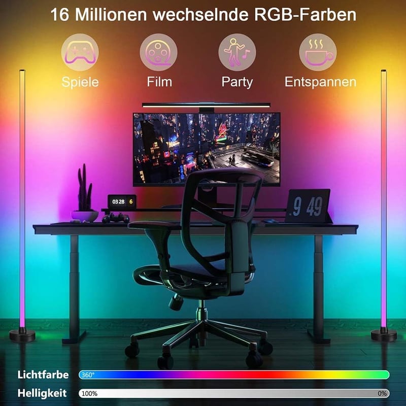 Rosnek 150cm RGB LED Állólámpa - Távirányítós, Applikációval Vezérelhető, Zenére Szinkronizálható, 16 Millió Szín, Nappali és Hálószoba Vilá