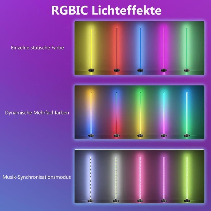 Rosnek 150cm RGB LED Állólámpa - Távirányítós, Applikációval Vezérelhető, Zenére Szinkronizálható, 16 Millió Szín, Nappali és Hálószoba Vilá