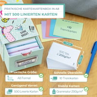 Cutie pentru cartonașe de memorare Rössler, pentru studiu - 500 de carduri + 10 separatoare, cu ramă din oțel inoxidabil, Unicorn, format A8 2