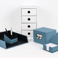 Fotobox s vekom Rössler S.O.H.O., modrý denim, 17x15x13 cm, organizér na vizitky, 1 ks, mierne poškodený obal 10