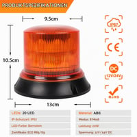 Qiping LED forgó figyelmeztető lámpa - 8 villogási mód, 12/24 V, sárga, csavaros rögzítés autóhoz, teherautóhoz, traktorhoz 2