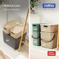 Rotho ALBULA tárolódoboz fedéllel és fogantyúval, 40 L, műanyag tároló doboz, 40x36x34 cm, világosszürke 8