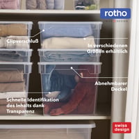 Rotho Clear prozirno plava kutija za pohranu s poklopcem, 4 kom, 18 L, set kutija za odjeću koje se slažu jedna na drugu, sigurno zatvaranje, štedi prostor 4