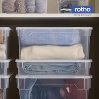 Rotho Clear prozirno plava kutija za pohranu s poklopcem, 4 kom, 18 L, set kutija za odjeću koje se slažu jedna na drugu, sigurno zatvaranje, štedi prostor 6
