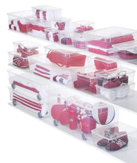 Cutie de depozitare transparentă Rotho Clear cu capac și roți, 63 L, 71,5 x 40 x 33,5 cm, cutie de depozitare mare suprapozabilă 3