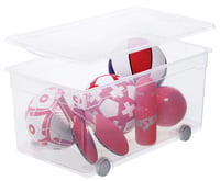 Cutie de depozitare transparentă Rotho Clear cu capac și roți, 63 L, 71,5 x 40 x 33,5 cm, cutie de depozitare mare suprapozabilă 2