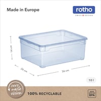 Rotho Clear úložný box s vekom 10 l, súprava 6 ks, stohovateľný, modrý 7