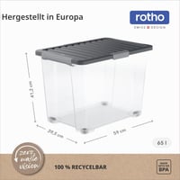 Úložný box Rotho Core Pro 65 litrov, priehľadný, s vekom a kolieskami — Na jednom veku malá prasklina (stav: pozri 2. obrázok) 5