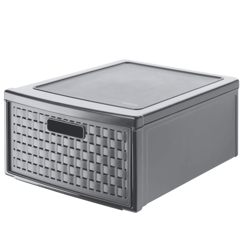 Rotho Country úložný box so zásuvkou 19,2 l, 1 zásuvka, ratanový vzhľad, antracitový, plast bez BPA, 45x34x20 cm